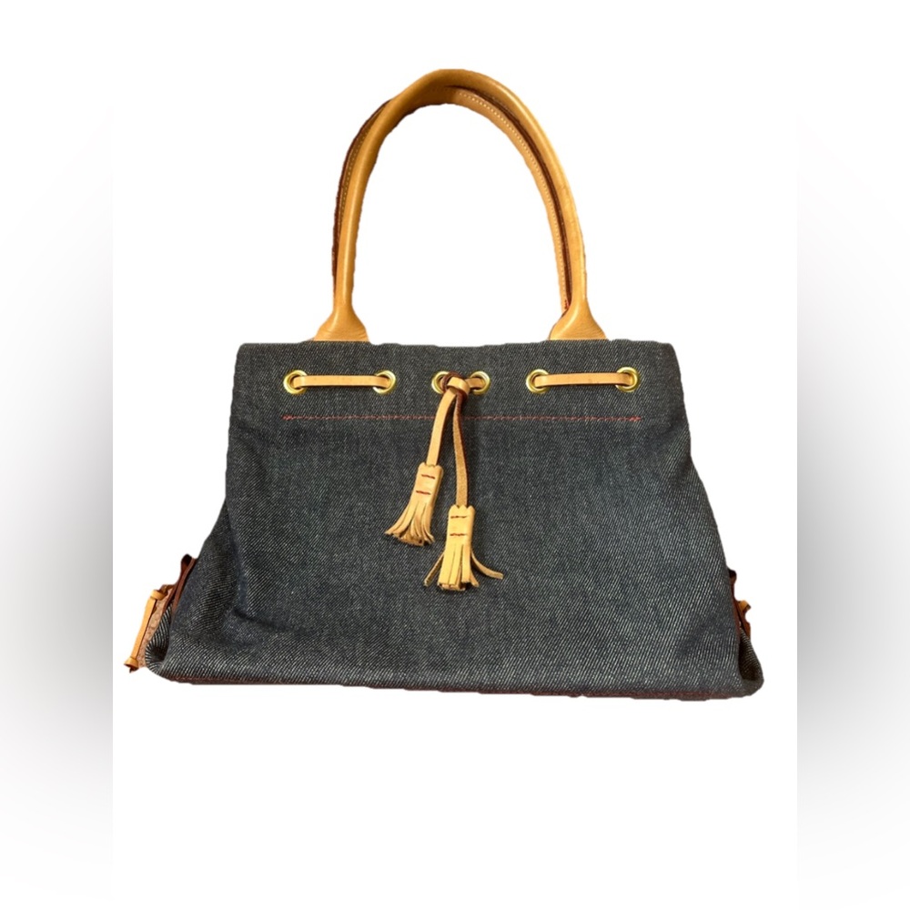 Like new Vintage Dooney & Bourke Leather Tassel Denim Small Bag